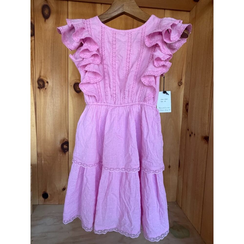 Pink Ruffle Dress Flutter Sleeves SZ XS COASTAL COWBY BOHO FESTIVAL